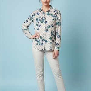Banana Republic Cream Blouse with Blue and Green Floral